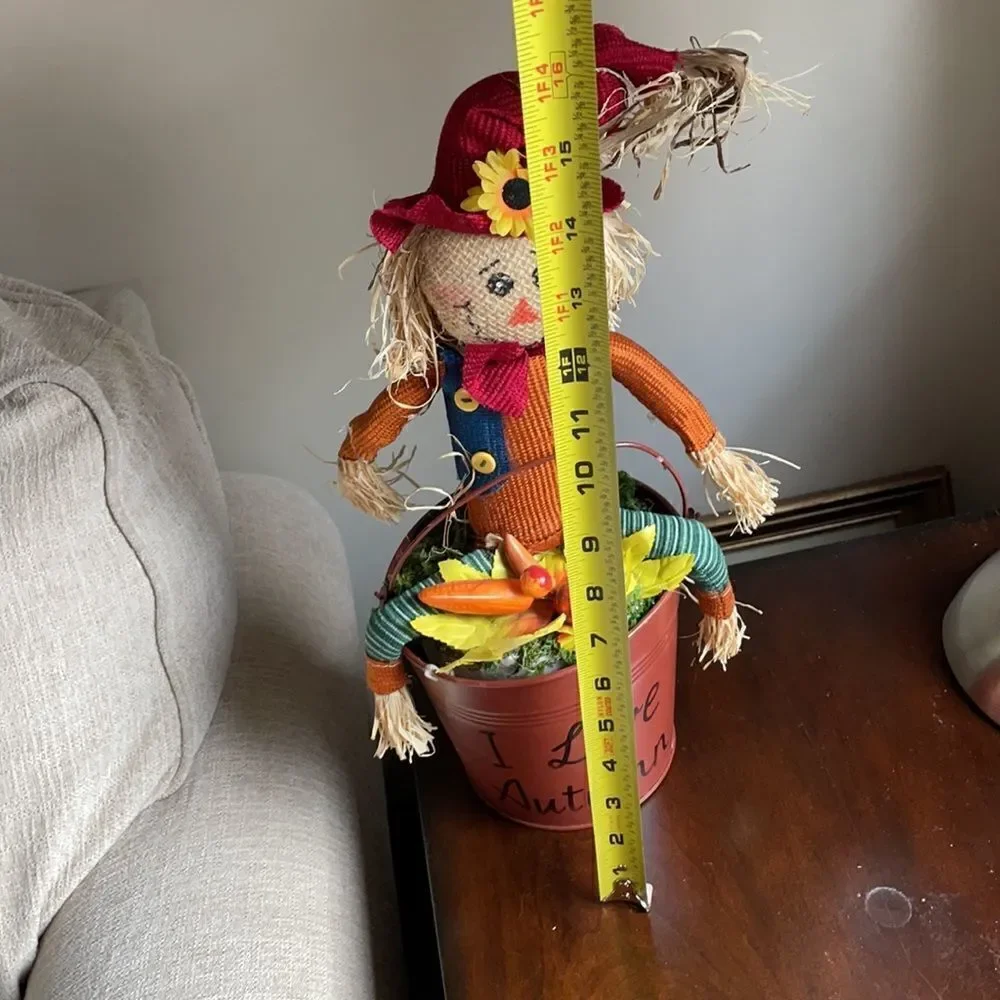 “I Love Autumn” Halloween Decor Scarecrow in a Bucket
